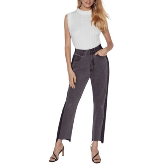 Nasty Gal grey black Side By Side high waisted mom jeans size 40 - Picture 1 of 11